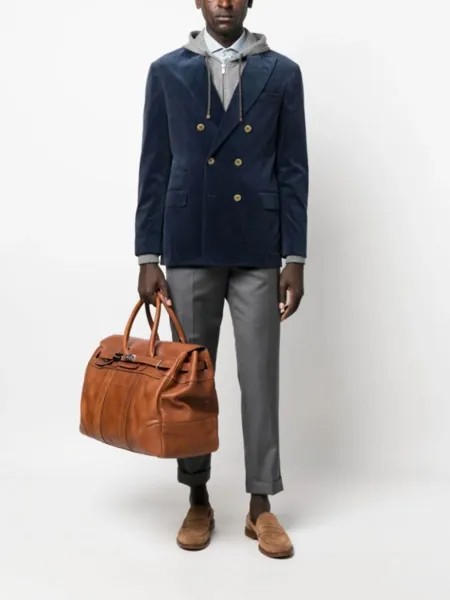 Brunello Cucinelli двубортный бархатный пиджак, синий
