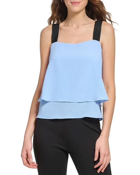 Блуза DKNY Sleeveless Contrast Strap Crepe, синий