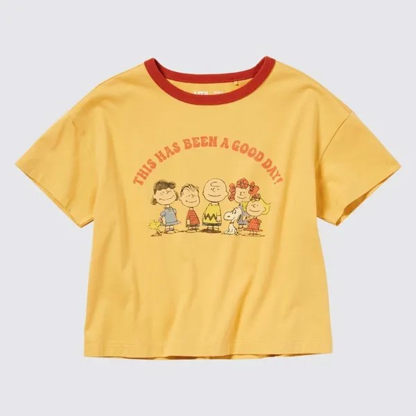 UNIQLO GIRLS PEANUTS Crop UT (Футболка с рисунком и коротким рукавом)