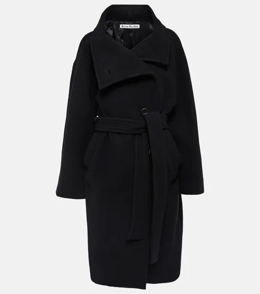 Двубортное пальто из смесовой шерсти Acne Studios, черный