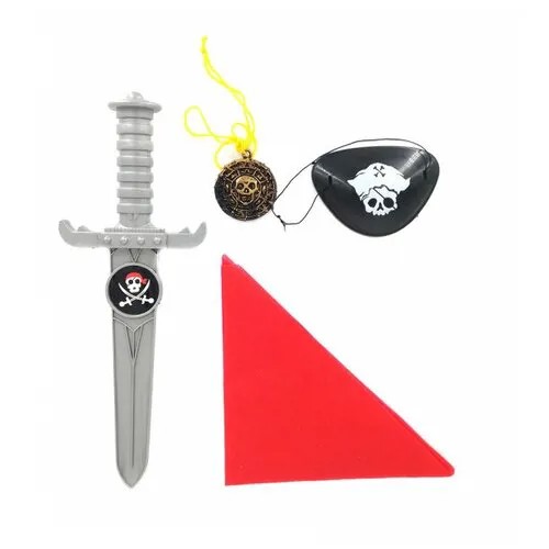 Набор пирата, 4 предмета: кинжал серебряный, бандана, наглазник, медальон