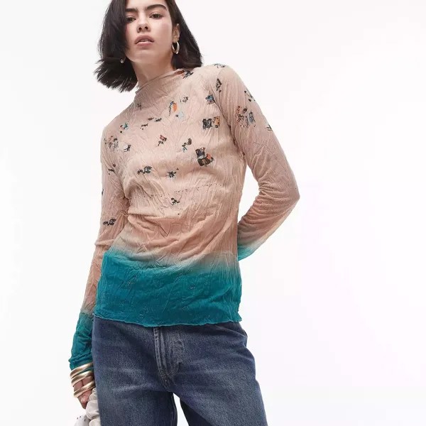 Лонгслив Topshop Beach Colorful Abstract Landscape Pattern, мультиколор