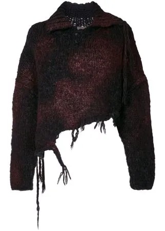 Yohji Yamamoto джемпер асимметричного кроя с бахромой