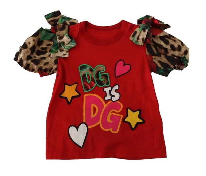 DOLCE - GABBANA Детская футболка Красная леопардовая хлопковая футболка с короткими рукавами s.Tag 6/9 Mon $400