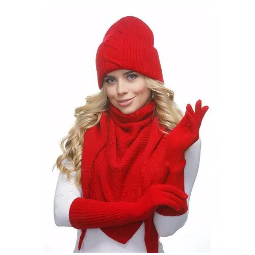 Женская вязаная шапка LAMBONIKA Рени, цвет: красный, размер: 50-58