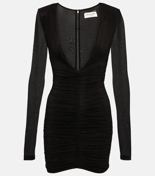 Мини-платье из джерси SAINT LAURENT, черный