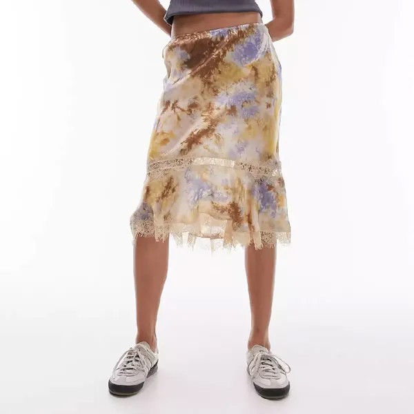 Юбка Topshop Satin Tie Dye 90's Length, разноцветный