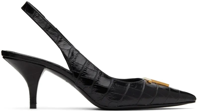 Черные туфли на каблуке с ремешком на пятке под крокодиловую кожу TOM FORD