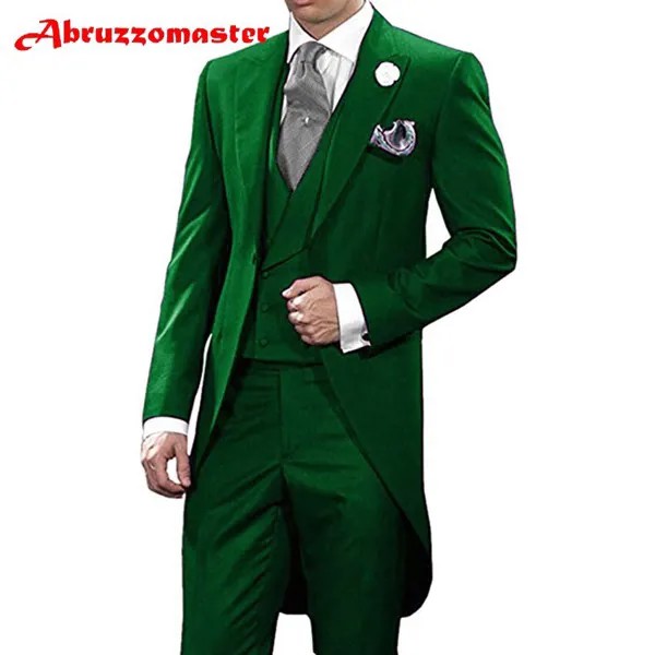 Abruzzomaster зеленые утренние костюмы на заказ мужской костюм куртка + двубортные брюки Vest+ брюки для жениха смокинг костюм для шафера