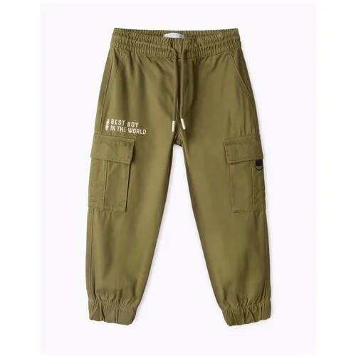 Gloria Jeans Хаки джинсы Gloria Jeans jogger с карманами-карго и принтом Best Boy in the World для мальчика 92