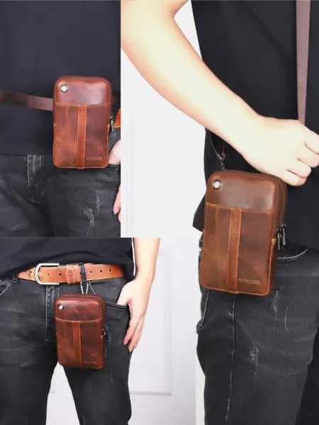 Мужчины Натуральная Кожа EDC Multi-carry Retro 6.5 дюймов Телефон Сумка Талия Сумка Кроссбоди Сумка Ремень Сумка