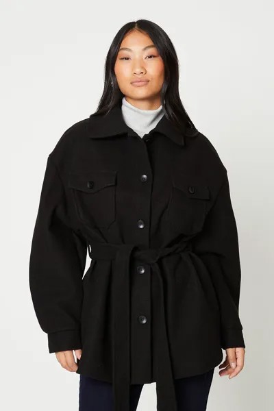 Миниатюрная шерстяная куртка с завязкой на талии Dorothy Perkins, черный
