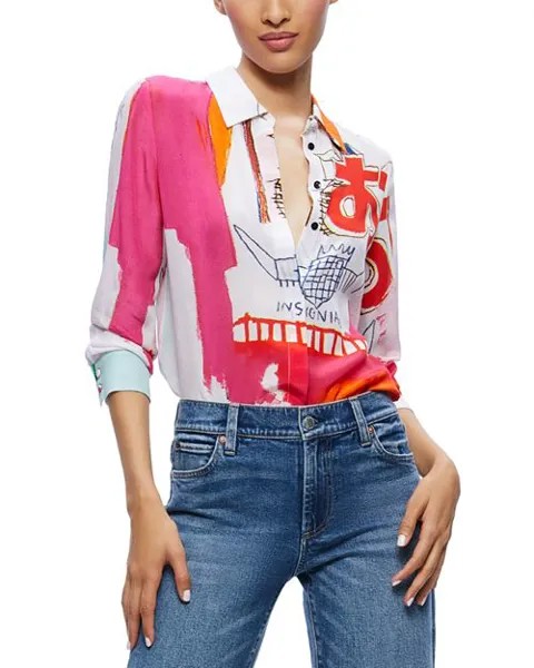 Шелковая рубашка Willa из коллаборации с Basquiat Alice and Olivia, цвет Multi