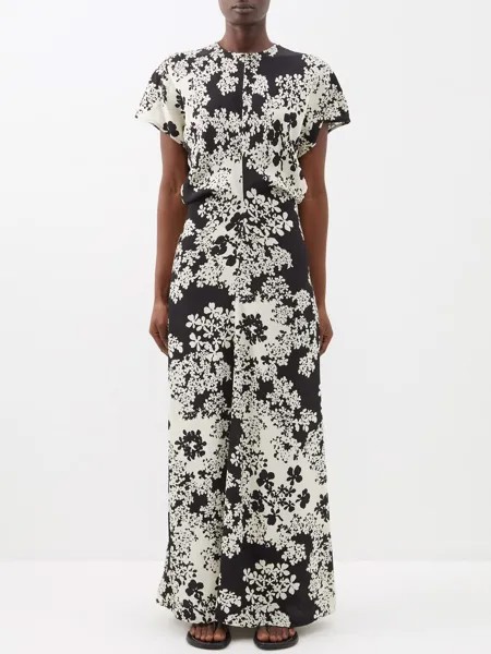 Платье макси из крепа с цветочным принтом Toteme, черный