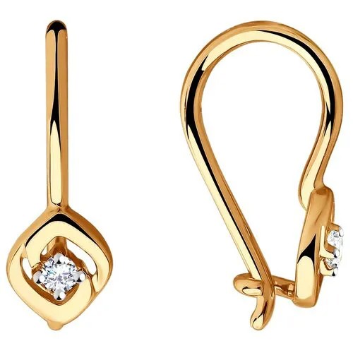 Серьги Diamant, красное золото, 585 проба, фианит, размер 14 мм, , бесцветный