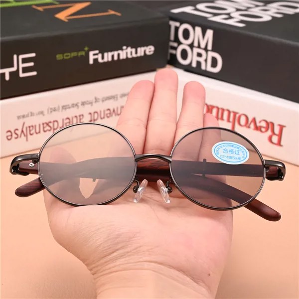 Солнцезащитные очки Rockjoy для мужчин и женщин, круглые темные очки с натуральными камнями, с защитой от сухости глаз, с коричневыми линзами