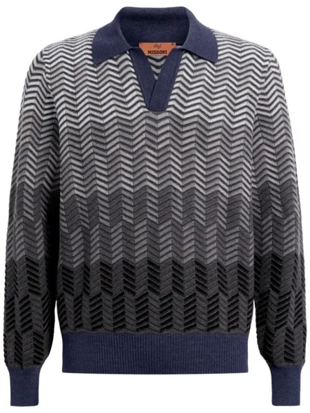 Missoni рубашка поло из вирджинской шерсти с узором зигзаг, серый