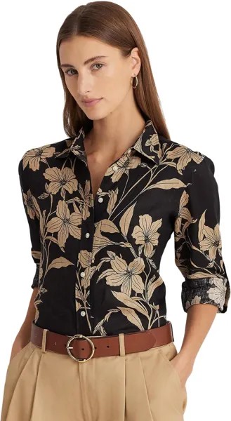 Льняная рубашка с цветочным принтом LAUREN Ralph Lauren, цвет Black/Tan