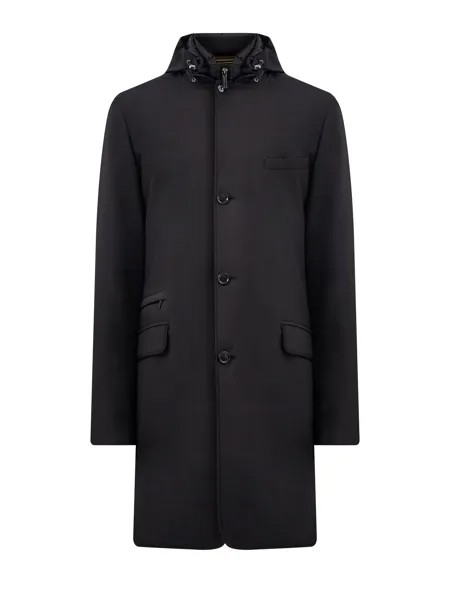Удлиненное пуховое пальто со съемной вставкой с капюшоном