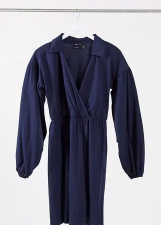 Темно-синее платье-рубашка мини с запахом ASOS DESIGN Tall-Темно-синий