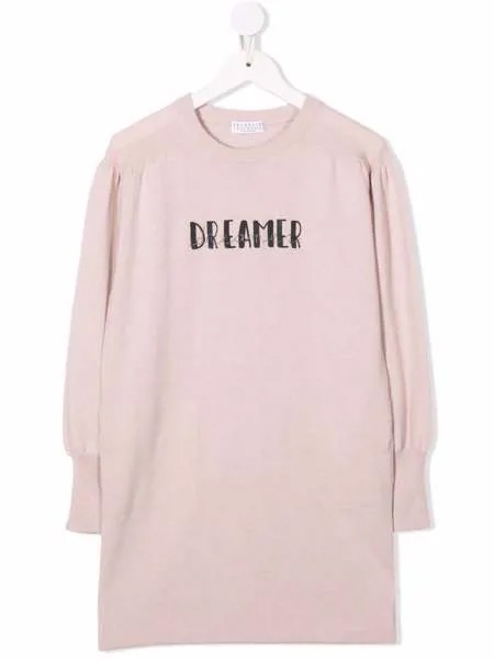 Brunello Cucinelli Kids кашемировое платье с надписью Dreamer