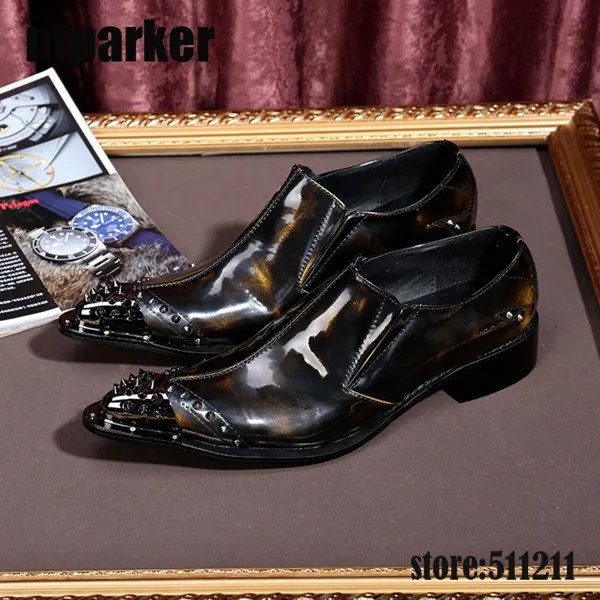 Ntparker/Мужская обувь; Бренд класса люкс; Новинка; Обувь в стиле свадебное платье бронза лакированная натуральная кожа, ботинки-оксфорды Мужская обувь на высоком каблуке!