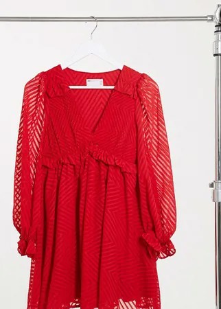Красное свободное платье мини из ткани добби с узором «в елочку» ASOS DESIGN Petite-Красный