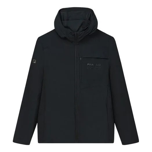 Куртка Men's FILA Athletics Athleisure Casual Sports Knit Hooded Long Sleeves Jacket Dark Black, черный