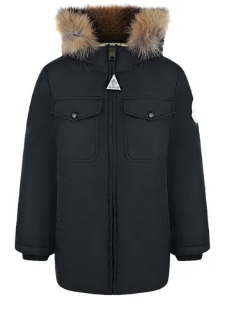 Удлиненный черный пуховик Moncler детский