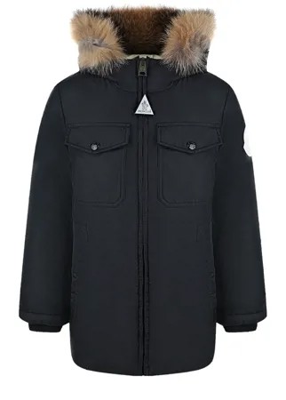 Удлиненный черный пуховик Moncler детский