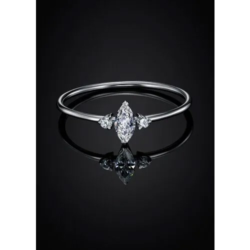 Кольцо помолвочное go_LD кольцо с тремя камнями, серебро, 925 проба, родирование, фианит, размер 17, белый, серебряный