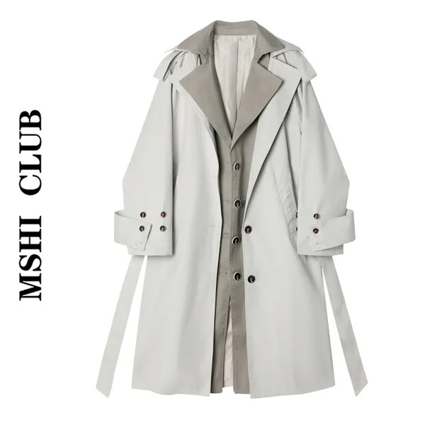 Корейские пальто, женский комбинезон, тренчкот, женское свободное повседневное пальто в британском ретро стиле средней длины