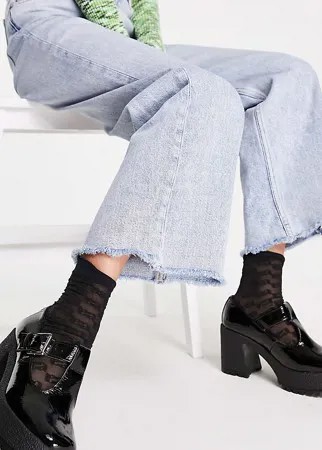Черные лаковые туфли «Мэри Джейн» на массивной подошве и высоком каблуке для широкой стопы ASOS DESIGN Spark-Черный