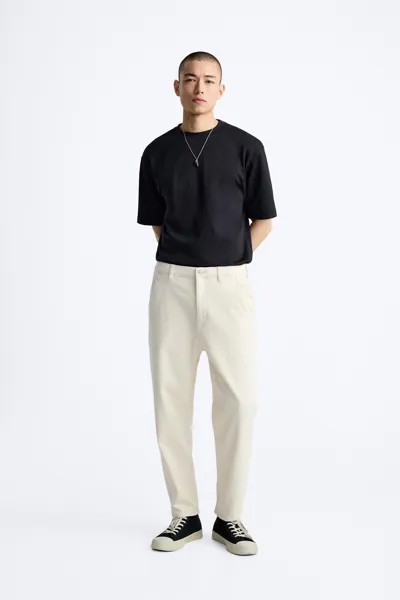 Джинсы с нарушенным кроем ZARA, бежевый