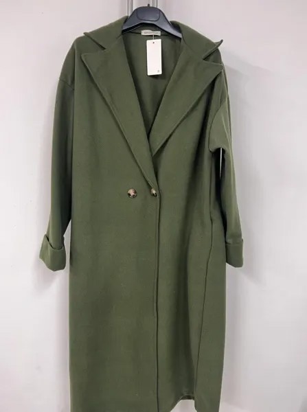 Пальто дастер оверсайз на пуговицах без подкладки с карманами, зеленый