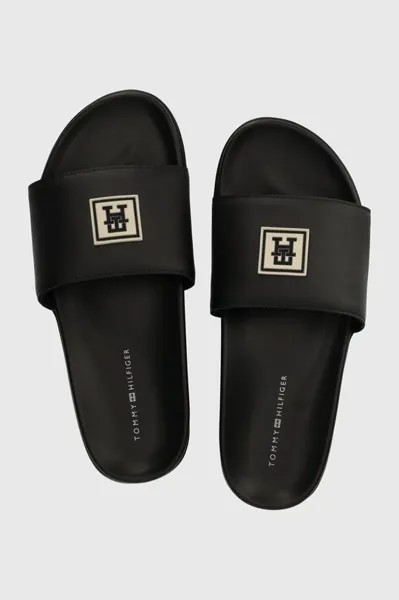 Кожаные шлепанцы TH RUBBER PATCH LEATHER SANDAL Tommy Hilfiger, черный
