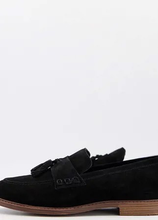 Черные замшевые лоферы для широкой стопы с кисточками Silver Street-Черный цвет
