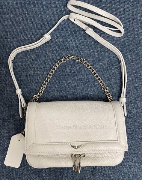 Женская белая кожаная сумка-портфель, серебристые металлические цепи, маленькие сумки с украшением крыльев, сумка-мессенджер 2021