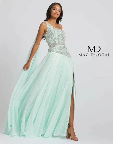 NEW MAC DUGGAL 66846A Мятно-греческое платье на одно плечо с драпировкой из пайеток и шифона 14