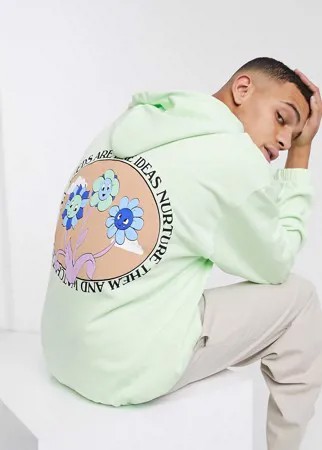 Оversized-худи мятно-зеленого цвета с цветочным принтом на спине ASOS DESIGN-Зеленый