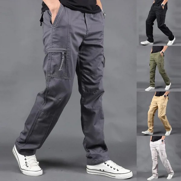 Летние мужчины Новый стиль Открытый Многокарманный Общие прямые спортивные штаны