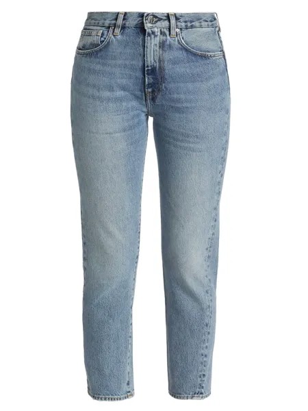 Узкие джинсы до щиколотки со средней посадкой и перекрученными швами Totême, синий