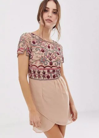 Платье мини с декоративной отделкой и запахом Frock And Frill-Розовый