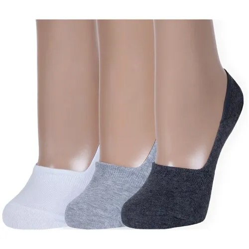 Подследники RuSocks, 3 пары, размер 23-25 (38-40), мультиколор, серый, белый