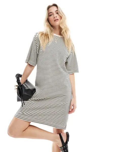 Vero Moda - Aware - Платье-футболка оверсайз кремового цвета в полоску