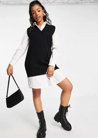 Черное трикотажное платье-рубашка «2-в-1» New Look-Черный цвет