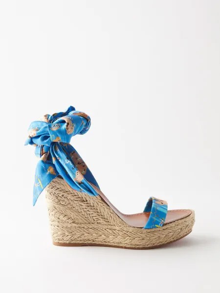 Босоножки monica du desert 110 на танкетке с принтом Christian Louboutin, синий