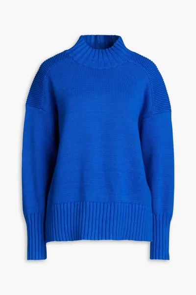 Двухцветный хлопковый свитер в рубчик с высоким воротником Chinti & Parker, ярко-голубой