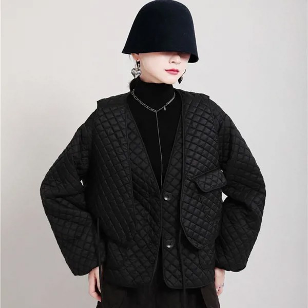 Женская осенне-зимняя свободная хлопковая куртка со стразами на ощупь, женский жилет, однотонная теплая куртка из двух предметов, 2021