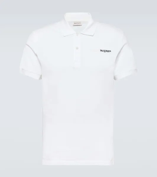 Рубашка-поло из хлопкового пике с логотипом Alexander Mcqueen, белый